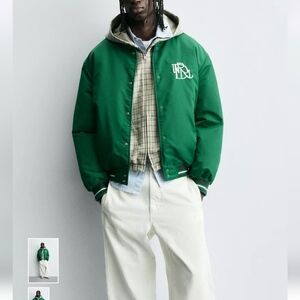 Zara Men's Contrast Embroidered Bomber Jacket